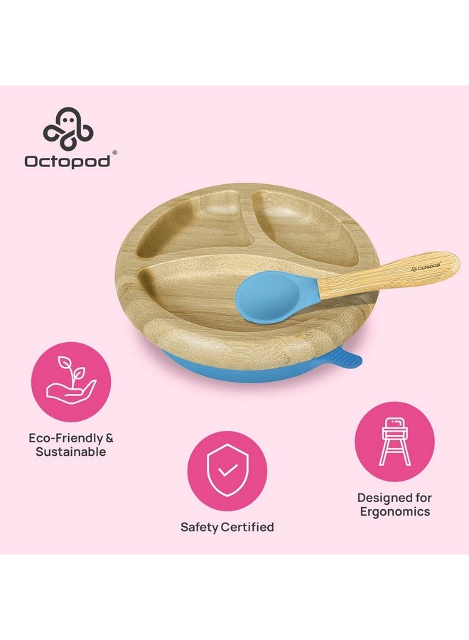 Abiie Octopod Bamboo Dish Kids Plates For 4 Months And Up 3Compartment Baby Plates With Suction Round Bamboo Baby Plate Messfree Toddler Suction Plates Baby Feeding Supplies 7.5 X 7.5 X 1.9In - Image 3