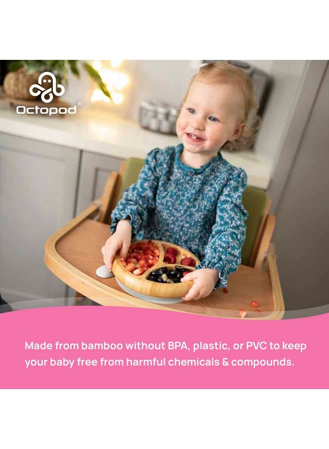 Abiie Octopod Bamboo Dish Kids Plates For 4 Months And Up 3Compartment Baby Plates With Suction Round Bamboo Baby Plate Messfree Toddler Suction Plates Baby Feeding Supplies 7.5 X 7.5 X 1.9In - Image 4