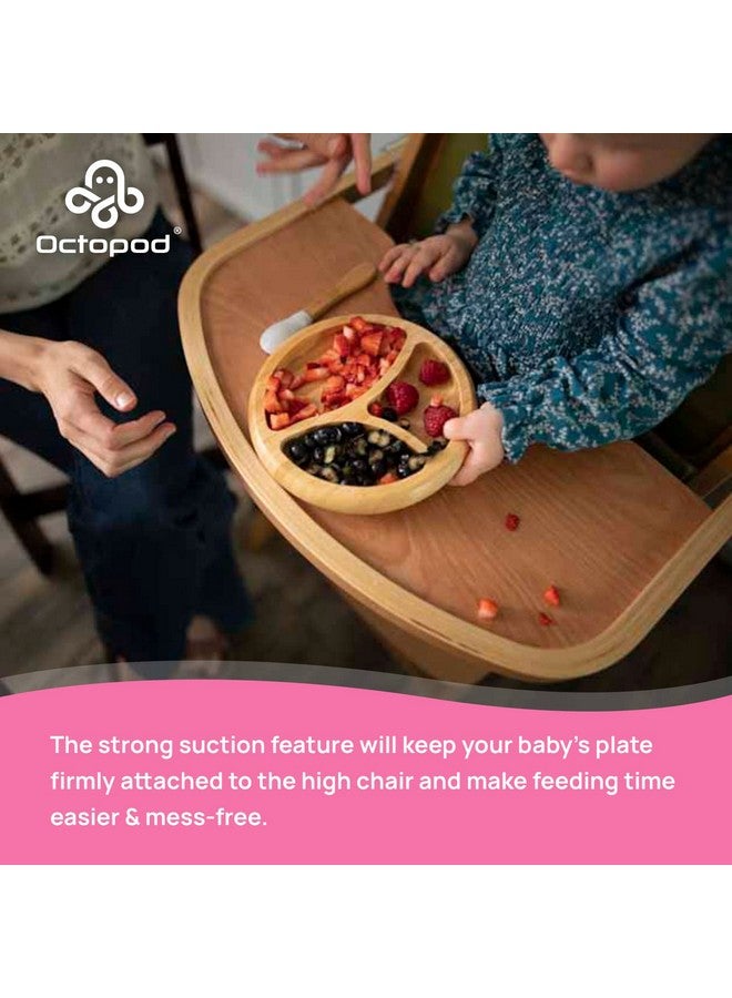Abiie Octopod Bamboo Dish Kids Plates For 4 Months And Up 3Compartment Baby Plates With Suction Round Bamboo Baby Plate Messfree Toddler Suction Plates Baby Feeding Supplies 7.5 X 7.5 X 1.9In - Image 5