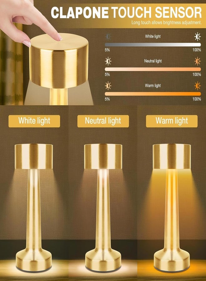 CLAPONE LED Table Lamp - Touch Control with 3 Brightness Levels & 3 Color Modes | Rechargeable Metal Desk Lamp for Bedroom, Nightstand, Living Room, Office & Study Table (Glod, 1 Pcs) - Image 3