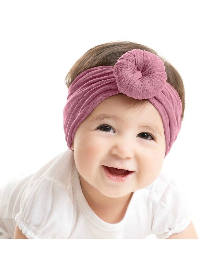 Syga Baby Girls Cotton Turban Wrap Headbands Hairbands Hair Accessories Soft Ball Headband Elastic Newborn Infant Toddlers Kids 0 3 Years (Taro Purple) - Image 1