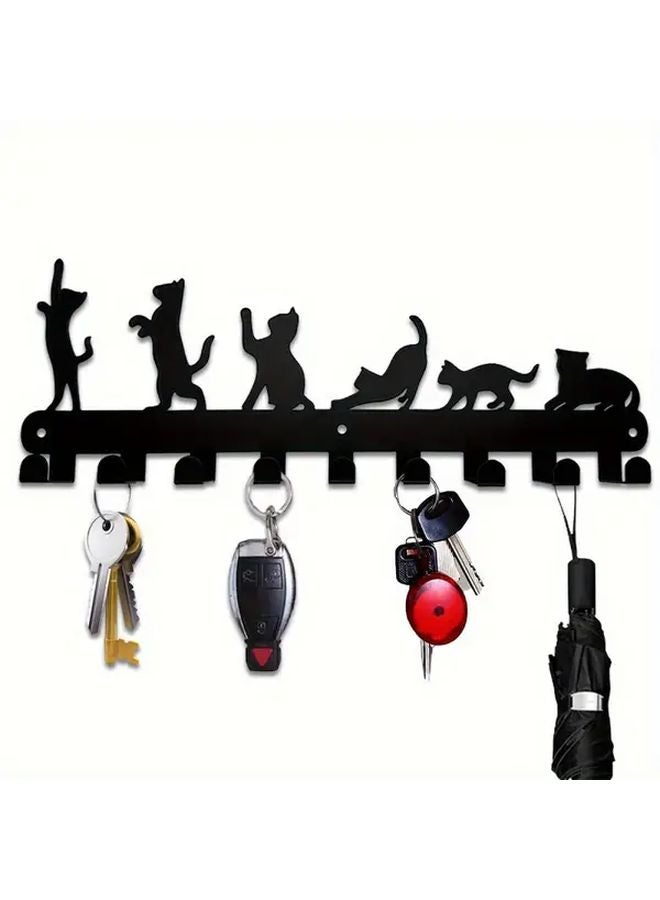 حامل مفاتيح معدني للقط الأسود مع 9 خطاطيف، مثبت على الحائط، منظّم مدخل Ohrmbya102 B - Image 2