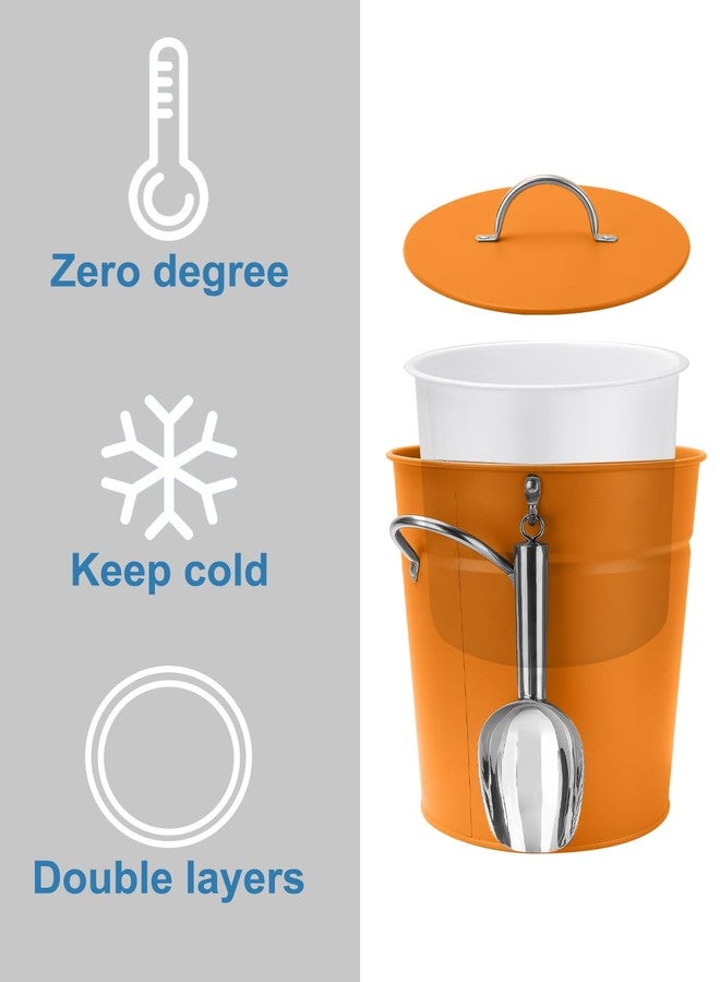 vensovo دلو ثلج برتقالي مجلفن سعة 3 كوارت مع غطاء ومغرفة ومقابض - مثالي للكوكتيلات والحفلات وحفلات الشواء والنبيذ والشمبانيا. طبقة خارجية معزولة مزدوجة وطبقة داخلية مجلفنة، مثالي للاستخدام المنزلي والخارجي - Image 4