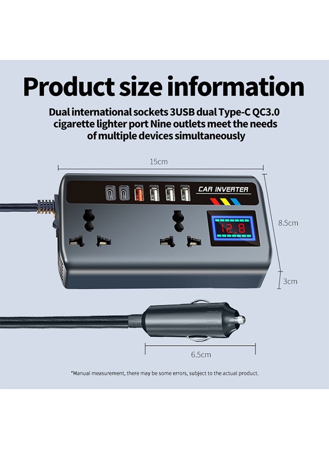 HAVEN 200W Car Power Inverter, Car Electric Outlet Adapter, DC 12/24V to 220V AC, Car Plug Converter with 3 USB Ports and 2 Type-C Ports, Built-in Switch and LCD Current Display, Compatible with Cars and Trucks - Image 5