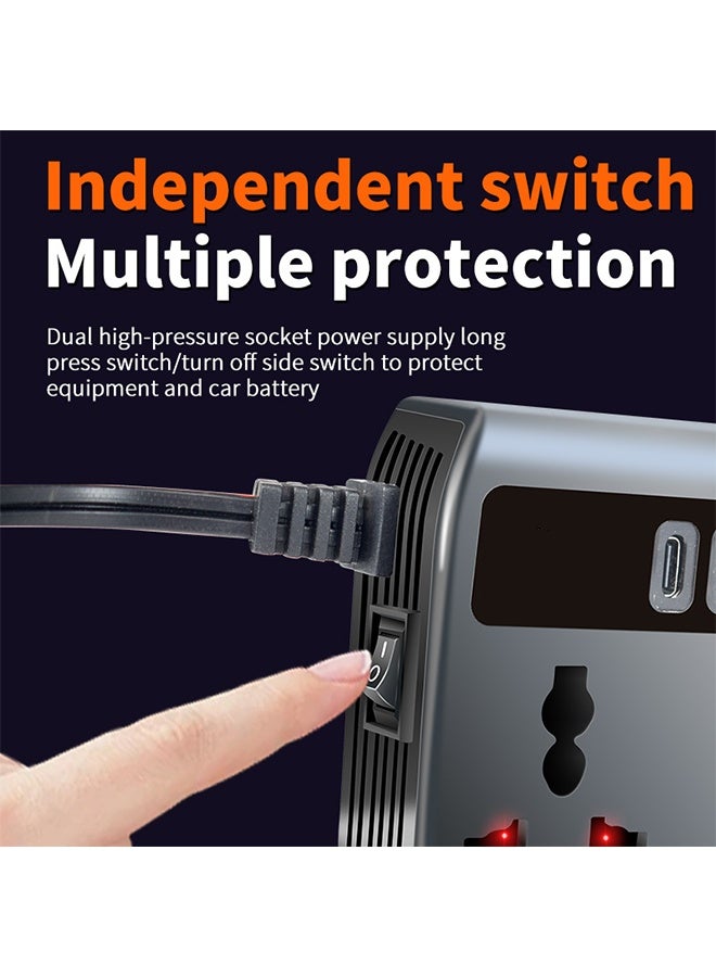 HAVEN 200W Car Power Inverter, Car Electric Outlet Adapter, DC 12/24V to 220V AC, Car Plug Converter with 3 USB Ports and 2 Type-C Ports, Built-in Switch and LCD Current Display, Compatible with Cars and Trucks - Image 3