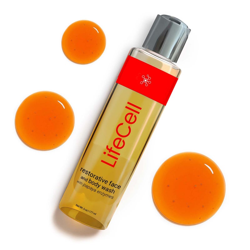 LifeCell Papaya Restorative Anti Aging Face and Body Wash â€“ Gentle Exfoliating Cleanser for Hyperpigmentation, Acne Scars, Dark Spots & Dull Skin â€“ 6oz - Image 1