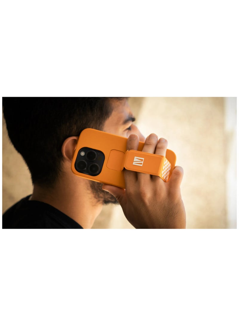 LEVELO iPhone 14 Pro Case Morphix Silicone Back Cover with Leather Grip Stand / Magnetic Kickstand / Full Protection / Premium Material - Orange - Image 4