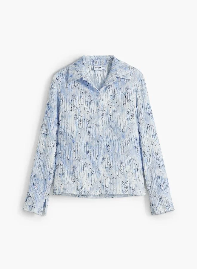 Desigual Blue Pleated Stretch Shirt for Women | Best Price UAE