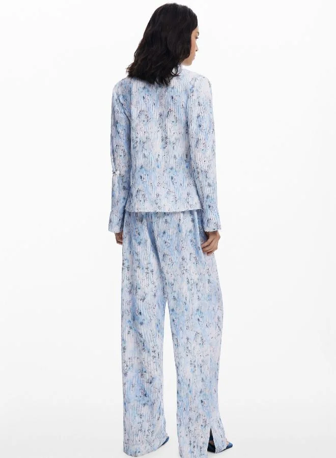 Desigual Blue Pleated Stretch Shirt for Women | Best Price UAE