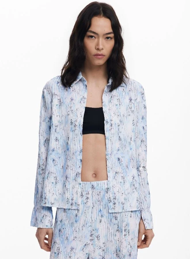 Desigual Blue Pleated Stretch Shirt for Women | Best Price UAE