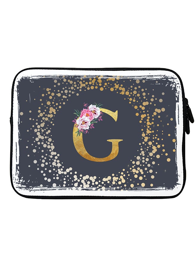 Stylizedd Laptop Sleeve Bag for Macbook 13, 14, 15, 16 inch- Custom Monogram Initial Letter Floral Pattern Alphabet - G  (Grey) - Image 1