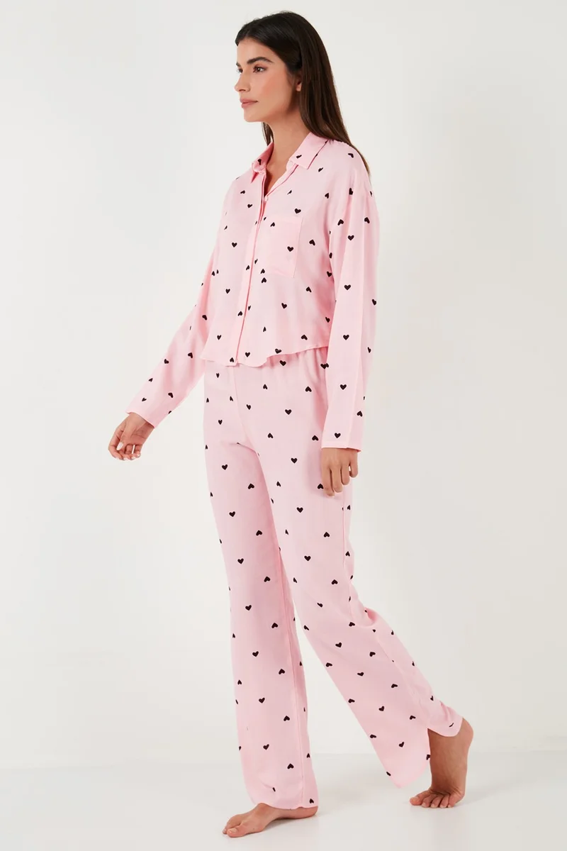 Lela Patterned Comfortable Cut Wide Leg Summer Pajama Set Women's Pajama Set 6110014