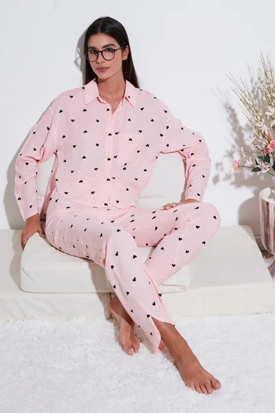 Lela Patterned Comfortable Cut Wide Leg Summer Pajama Set Women's Pajama Set 6110014