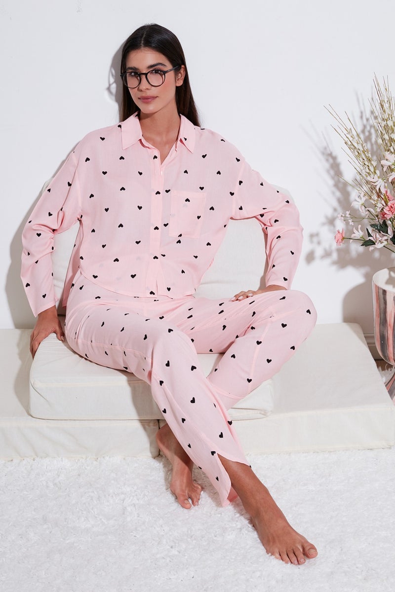 Lela Patterned Comfortable Cut Wide Leg Summer Pajama Set Women's Pajama Set 6110014  - Image 1