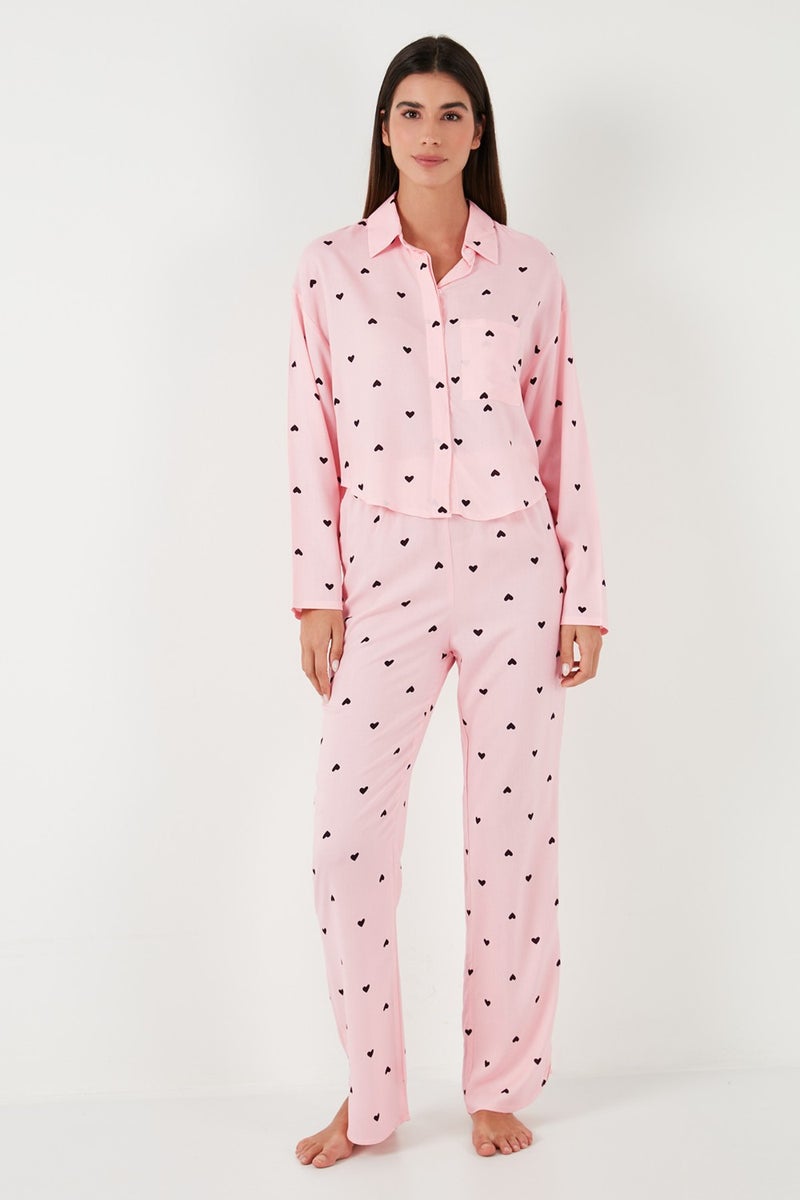 Lela Patterned Comfortable Cut Wide Leg Summer Pajama Set Women's Pajama Set 6110014  - Image 2