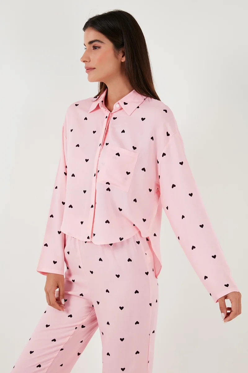 Lela Patterned Comfortable Cut Wide Leg Summer Pajama Set Women's Pajama Set 6110014