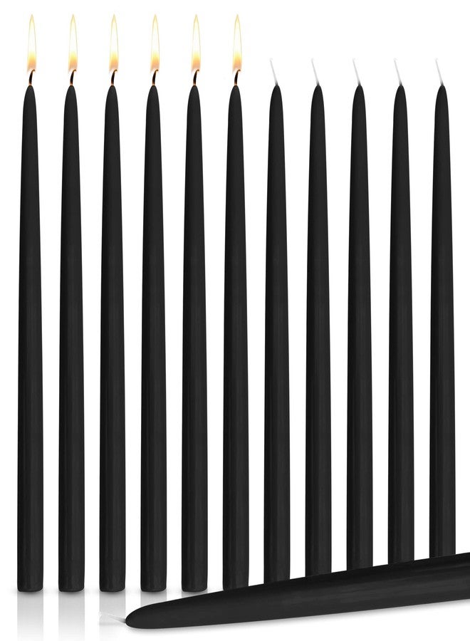 Higlow Halloween Elegant Dripless Taper Candles 10" Inch Tall Wedding, Party, Dinner Candle Set of 12 (Black) - Image 1
