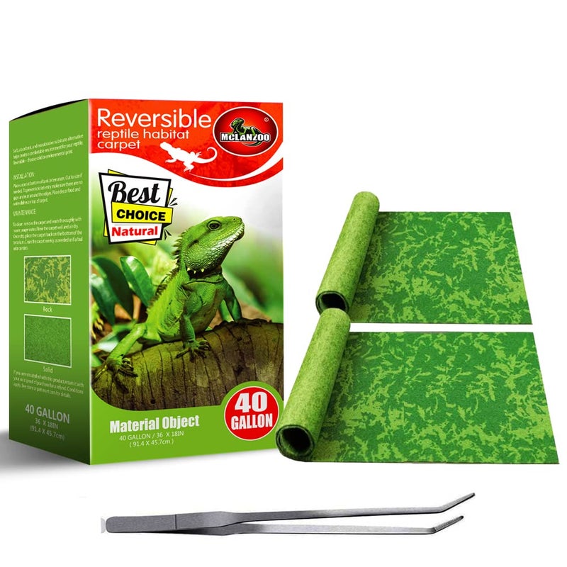 MCLANZOO Reptile Carpet 36 18in Pet Terrarium LinerReptiles Cage MatSubstrate for Snakes Chameleons Geckos ands Kitchen Use2sheets with Tweezers Feeding Tongs
