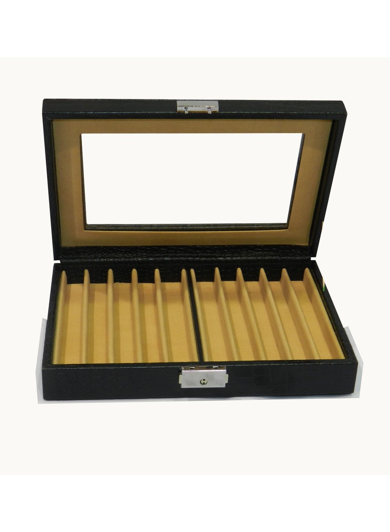 LAVERI LEATHER Laveri 10 Piece Genuine Leather Pen  Case Storage and Fountain Pen , Chain, Braslets Organizer Box with Key Lock - Image 1