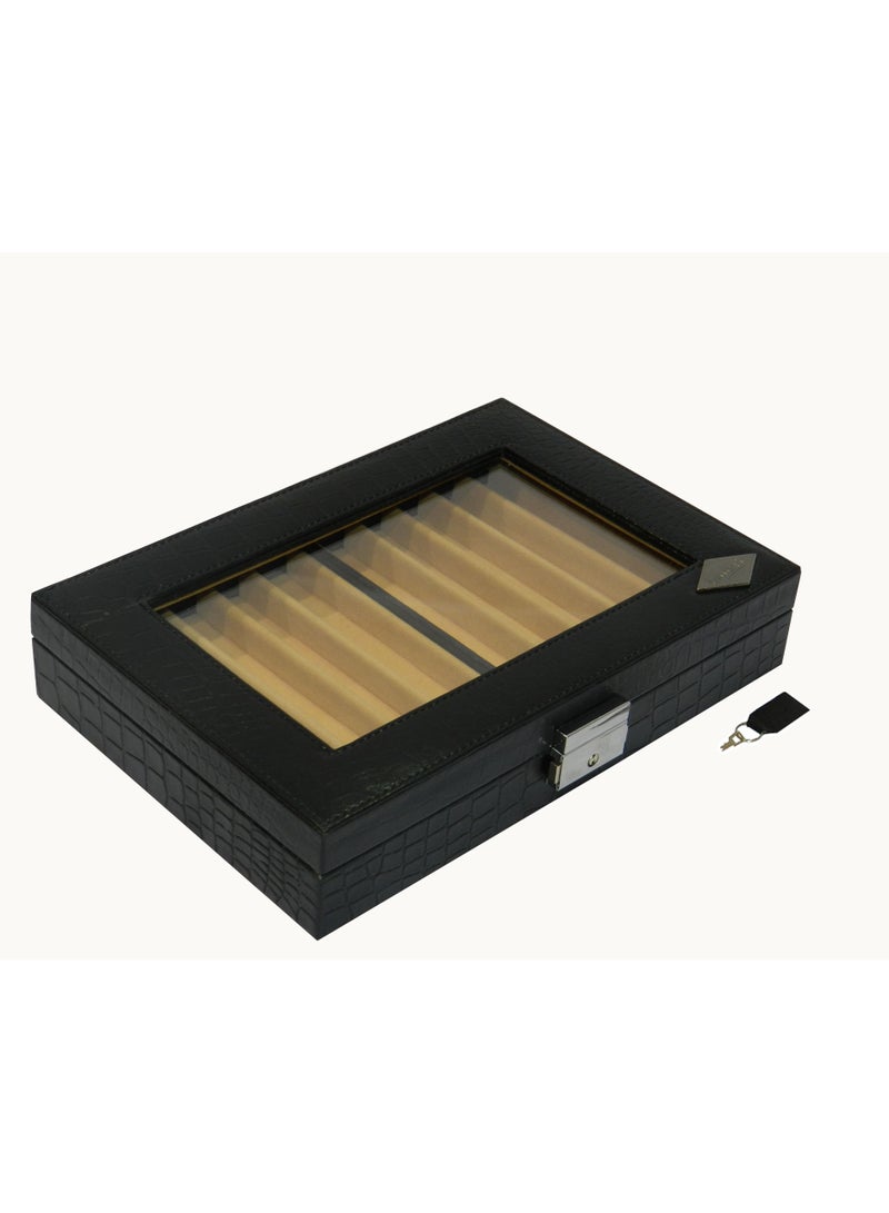 LAVERI LEATHER Laveri 10 Piece Genuine Leather Pen  Case Storage and Fountain Pen , Chain, Braslets Organizer Box with Key Lock - Image 2