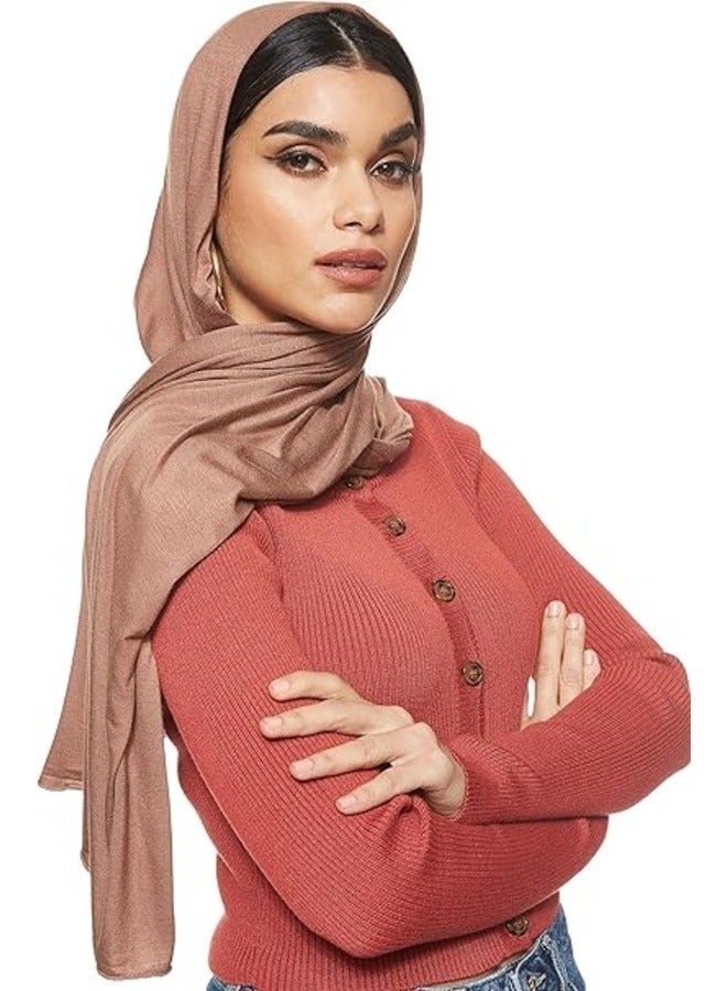ELTRAZONE Soft Milk Chocolate Jersey Stretch Shailah Hijab – Stylish Muslim Islamic Arab Scarf  - Image 1