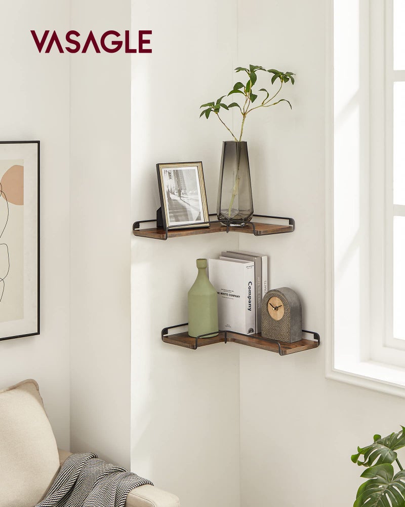 VASAGLE Corner Shelf Wall Mount Set of 2, Floating Shelves, Small Wall Shelf for Decor Storage, for Living Room Bedroom Kitchen Bathroom, Rustic Brown and Black ULLS831B01 - Image 3