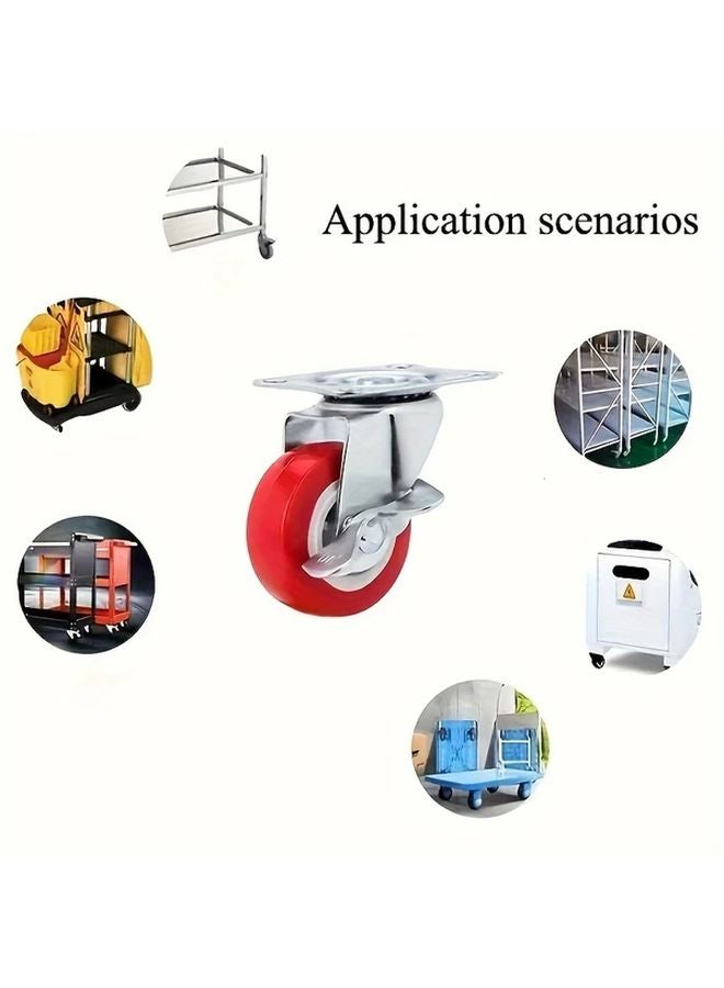 2 Inch Red Heavy Duty PVC Swivel Casters With Brake 4pcs Set For Cabinets Storage - Image 4