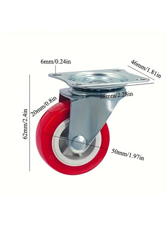 2 Inch Red Heavy Duty PVC Swivel Casters With Brake 4pcs Set For Cabinets Storage - Image 3