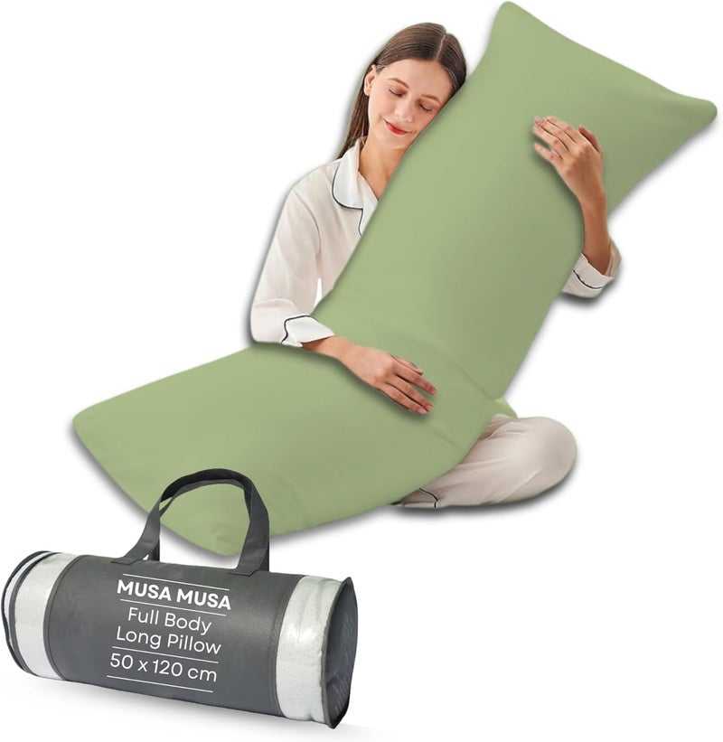 MUSA MUSA® Full Body Long Pillow with 300 Cotton TC - Breathable Polyester Filling, Pregnancy Pillow for Belly Support, Sleeping, Side Sleeper & Back Sleepers Maternity Pillow (Sage Green, 50 x 120cm) - Image 1