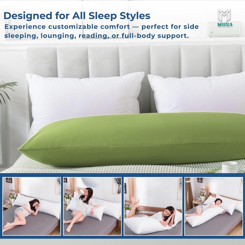MUSA MUSA® Full Body Long Pillow with 300 Cotton TC - Breathable Polyester Filling, Pregnancy Pillow for Belly Support, Sleeping, Side Sleeper & Back Sleepers Maternity Pillow (Sage Green, 50 x 120cm) - Image 5