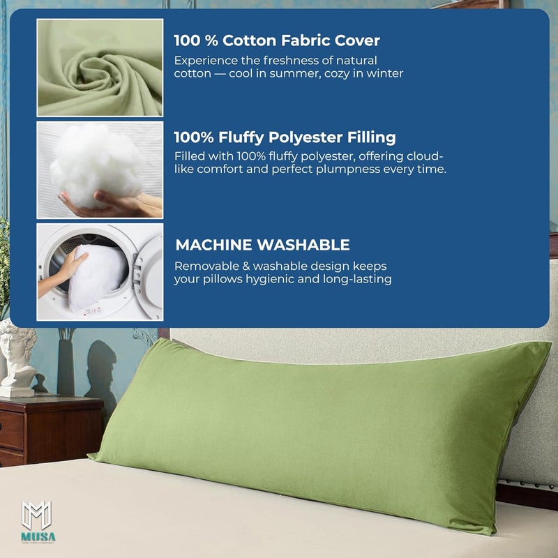 MUSA MUSA® Full Body Long Pillow with 300 Cotton TC - Breathable Polyester Filling, Pregnancy Pillow for Belly Support, Sleeping, Side Sleeper & Back Sleepers Maternity Pillow (Sage Green, 50 x 120cm) - Image 4