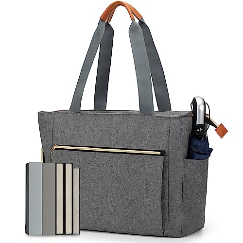 CURMIO Teacher Tote Bag with Cup Holder and Laptop Compartment, Large Utility Tote for Women, Gray - Image 1