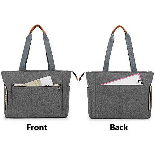 CURMIO Teacher Tote Bag with Cup Holder and Laptop Compartment, Large Utility Tote for Women, Gray - Image 3