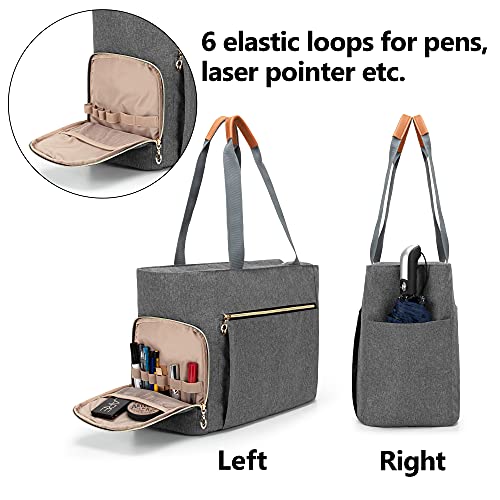 CURMIO Teacher Tote Bag with Cup Holder and Laptop Compartment, Large Utility Tote for Women, Gray - Image 4