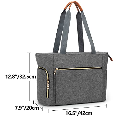 CURMIO Teacher Tote Bag with Cup Holder and Laptop Compartment, Large Utility Tote for Women, Gray - Image 5