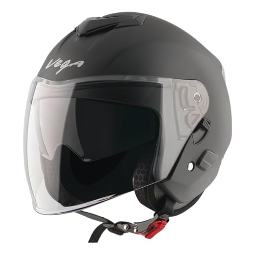 Vega VO 04 Punch Dual Visor Open Face Riding Helmet with Matte Shell, Shock-Absorbing Liner, Comfortable Interior, Aerodynamic Design, Ventilated Fit, and Modern Dull Black Styling Dull Black M - Image 1