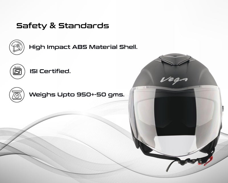 Vega VO 04 Punch Dual Visor Open Face Riding Helmet with Matte Shell, Shock-Absorbing Liner, Comfortable Interior, Aerodynamic Design, Ventilated Fit, and Modern Dull Black Styling Dull Black M - Image 3