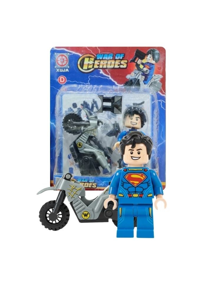 سوبر مان مجسم سوبرمان المصغر من سلسلة "حرب الأبطال" مع دراجة رمادية – مجموعة ألعاب بناء الأبطال الخارقين - Image 1