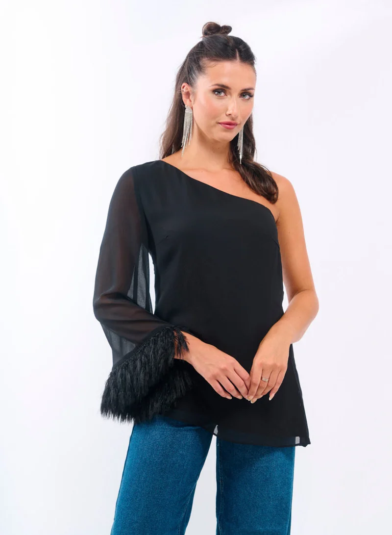 Black Feather Asymmetric Top