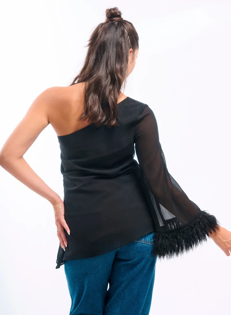 Needs No Label  Black Feather Asymmetric Top for Women | Best Price UAE