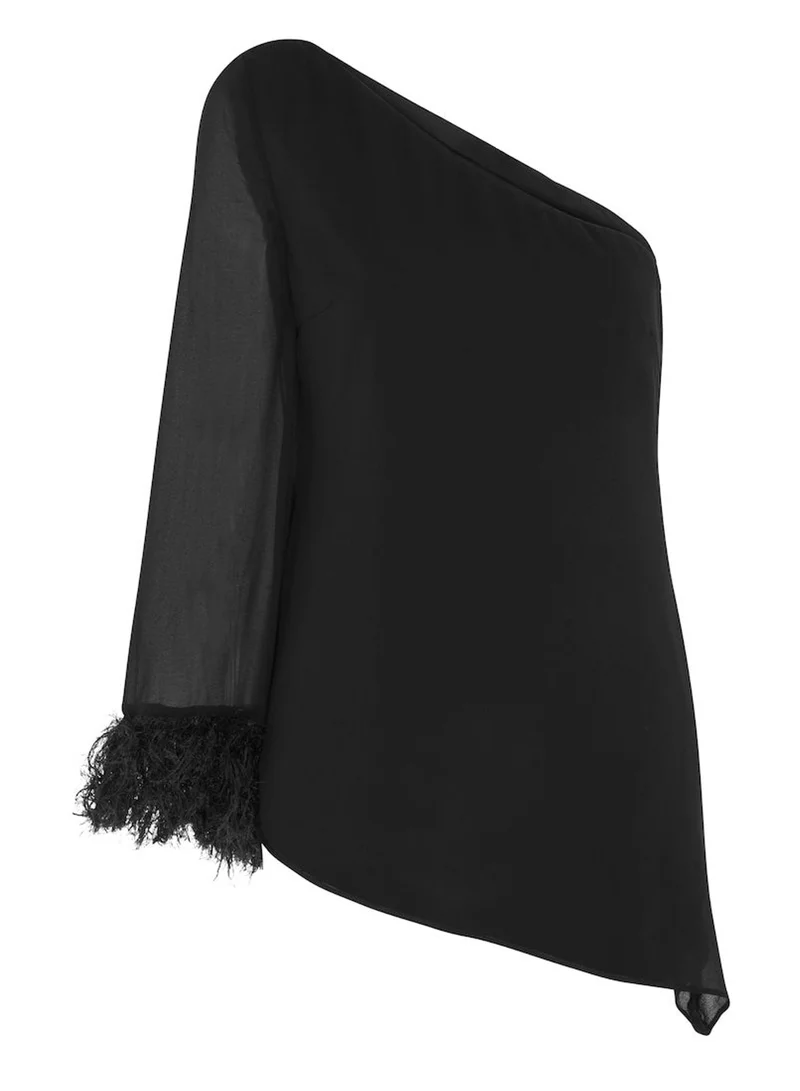 Needs No Label  Black Feather Asymmetric Top for Women | Best Price UAE