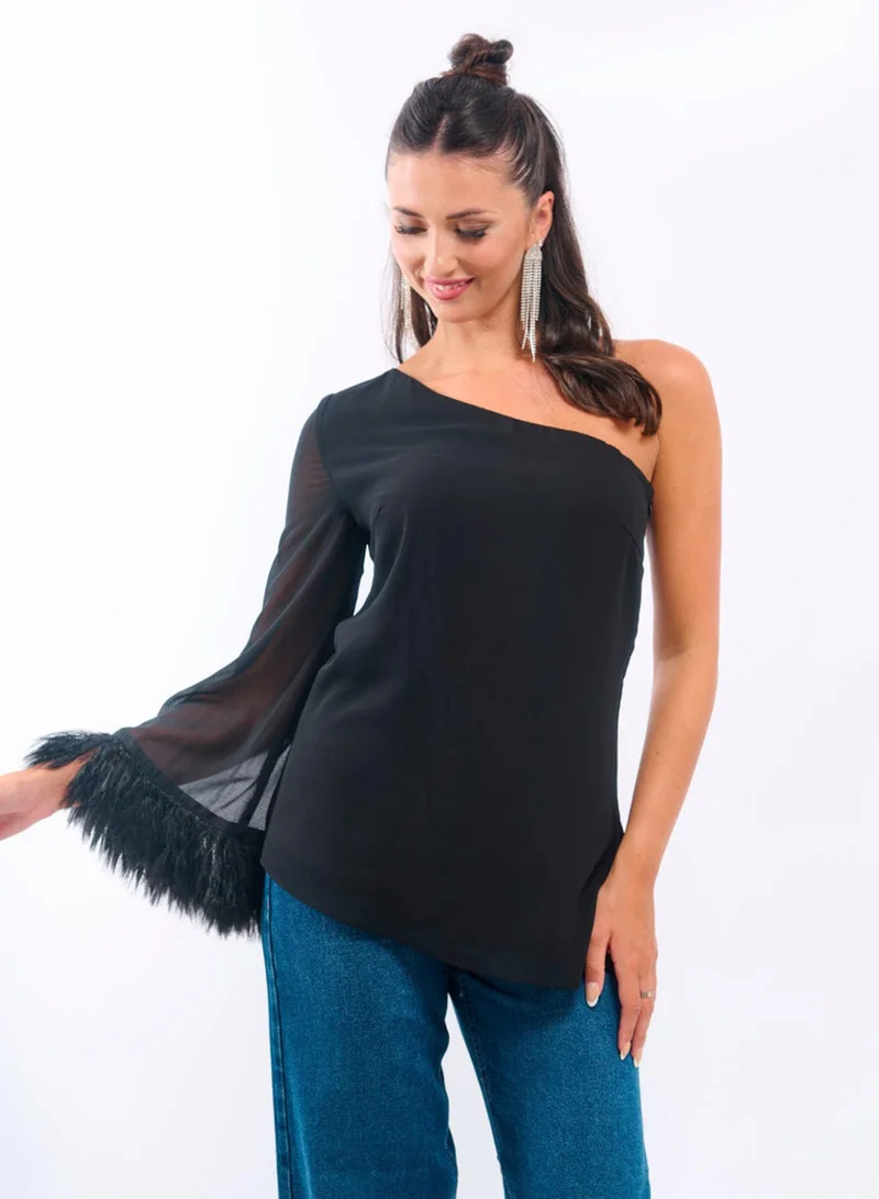 نيدز نو ليبل Black Feather Asymmetric Top