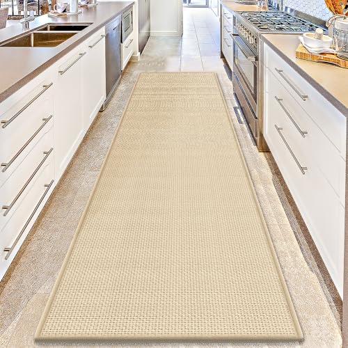 GOYLSER 15 ft Jute Running Rugs for Hallway, Kitchen Rug Runner Non Slip Washable Absorbent Hall Runner Rug, Beige Runner for Kitchen Floor Non Slip - Image 1
