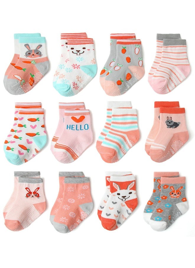 Generic 12 Pairs Baby Socks Of Cotton Non-Slip Striped Baby Girls Socks Multicolor  - Image 1
