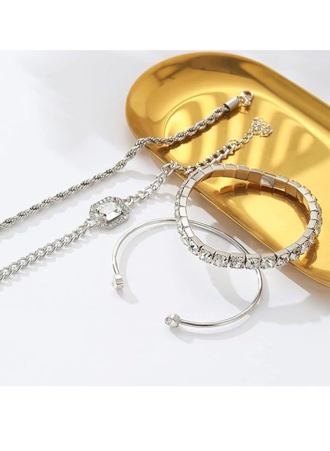 4 قطع من السوارات الفضية اللينة مجموعة للمرأة ، المجوهرات اليدوية العصرية القابلة للتعديل ، مناسبة للاستخدام اليومي والمناسبات الخاصة. - Image 3