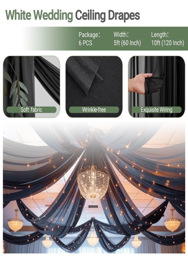 Shillance 6 Panels Black Ceiling Drapes with Lights String for Wedding Ceiling Drapes 5ftx10ft Wedding Draping Fabric Sheer Curtains Tulle Ceiling Drapery Wedding Decorations for Home Party Ceremony Stage Swag - Image 4
