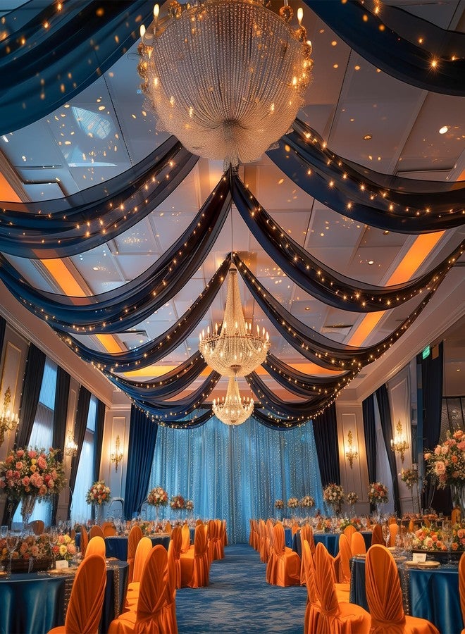 Shillance 6 Panels Black Ceiling Drapes with Lights String for Wedding Ceiling Drapes 5ftx10ft Wedding Draping Fabric Sheer Curtains Tulle Ceiling Drapery Wedding Decorations for Home Party Ceremony Stage Swag - Image 3