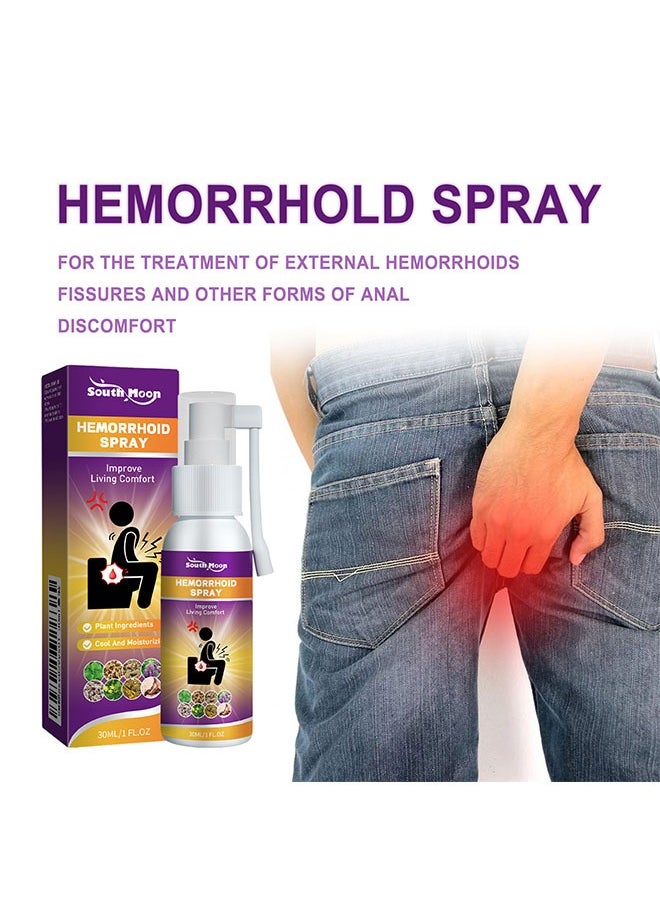 SOUTH MOON - Natural Herbal Hemorrhoids Spray 30ml,Hemorrhoid Relief Cream, Relieve Swelling Pain Soothing Spray, Internal and External Hemorrhoids Treatment Spray, Pain Itch Relief - Image 1