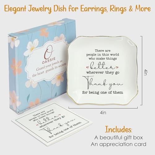 OASSIE Christmas Thank You Gifts for Women - 4"x4" Ceramic Jewelry Dish Tray - Birthday Appreciation Inspirational Gifts for Women Coworker Teacher Friends Employee Boss, Retirement Gift for Woman - Image 2