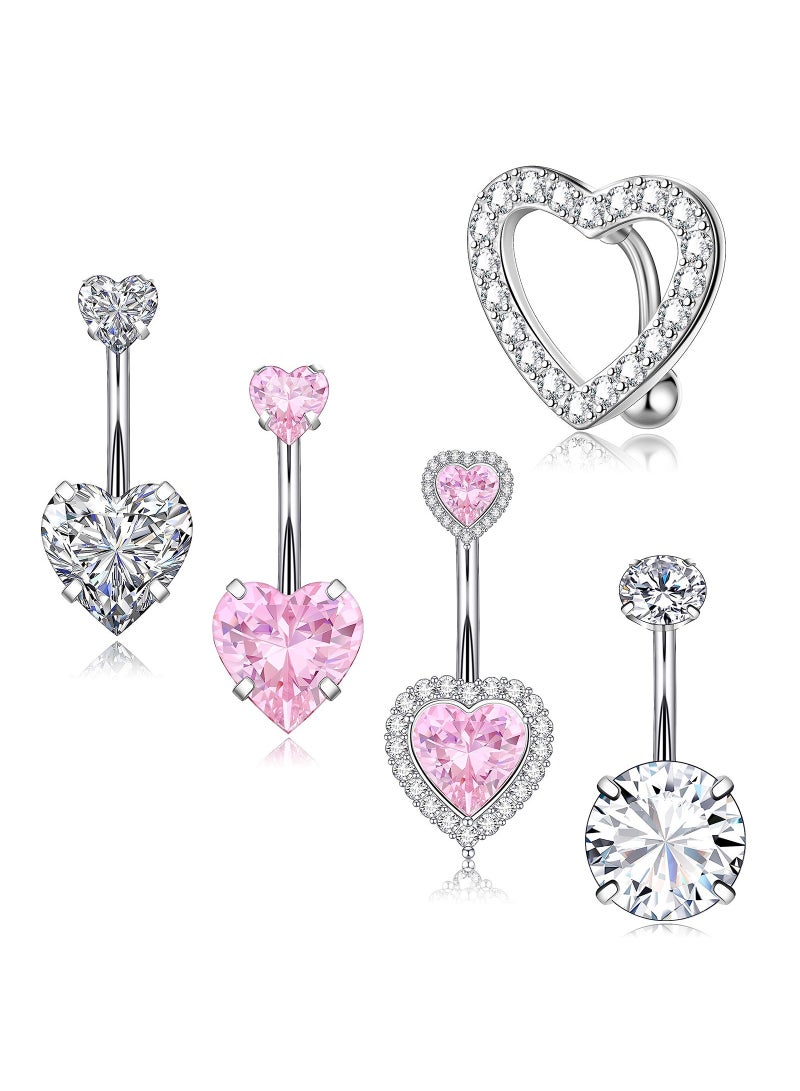 5-piece set of navel nail piercing accessories,heart-shaped combination set of navel rings  - Image 1